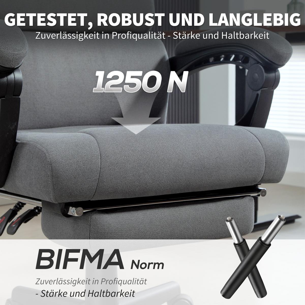 BÜROSTUHL, Ergonomischer Schreibtischstuhl mit Samt-Optik Fußstütze Dunkelgrau - Dunkelgrau, Textil (56/115/68.5cm) - HOMCOM