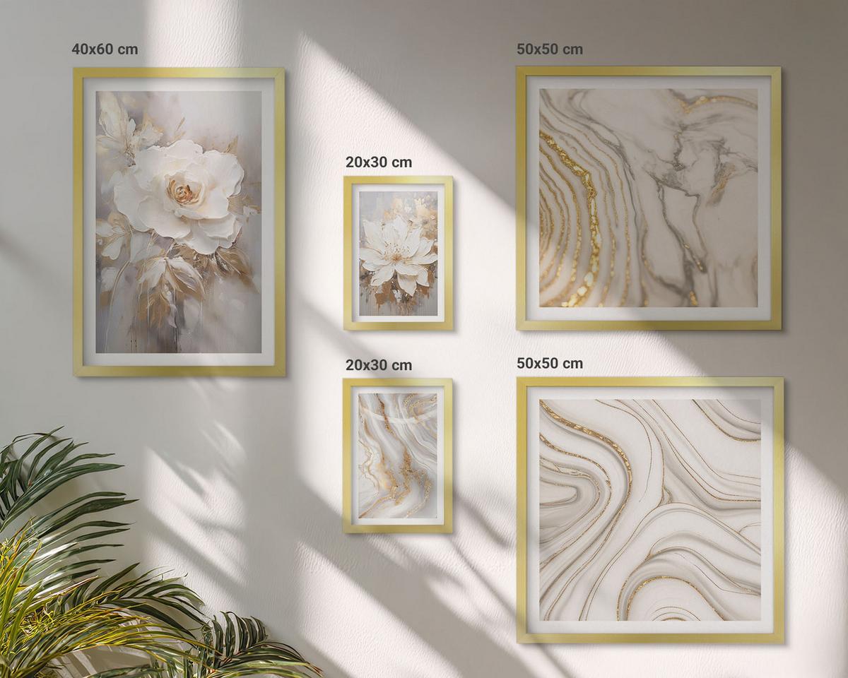 BILDER SET 5er Set - 50x50 cm & 20x30 cm & 40x60 cm Goldrahmen - Subtile abstrakte Muster - Goldfarben, Kunststoff (40/60cm) - TULUP