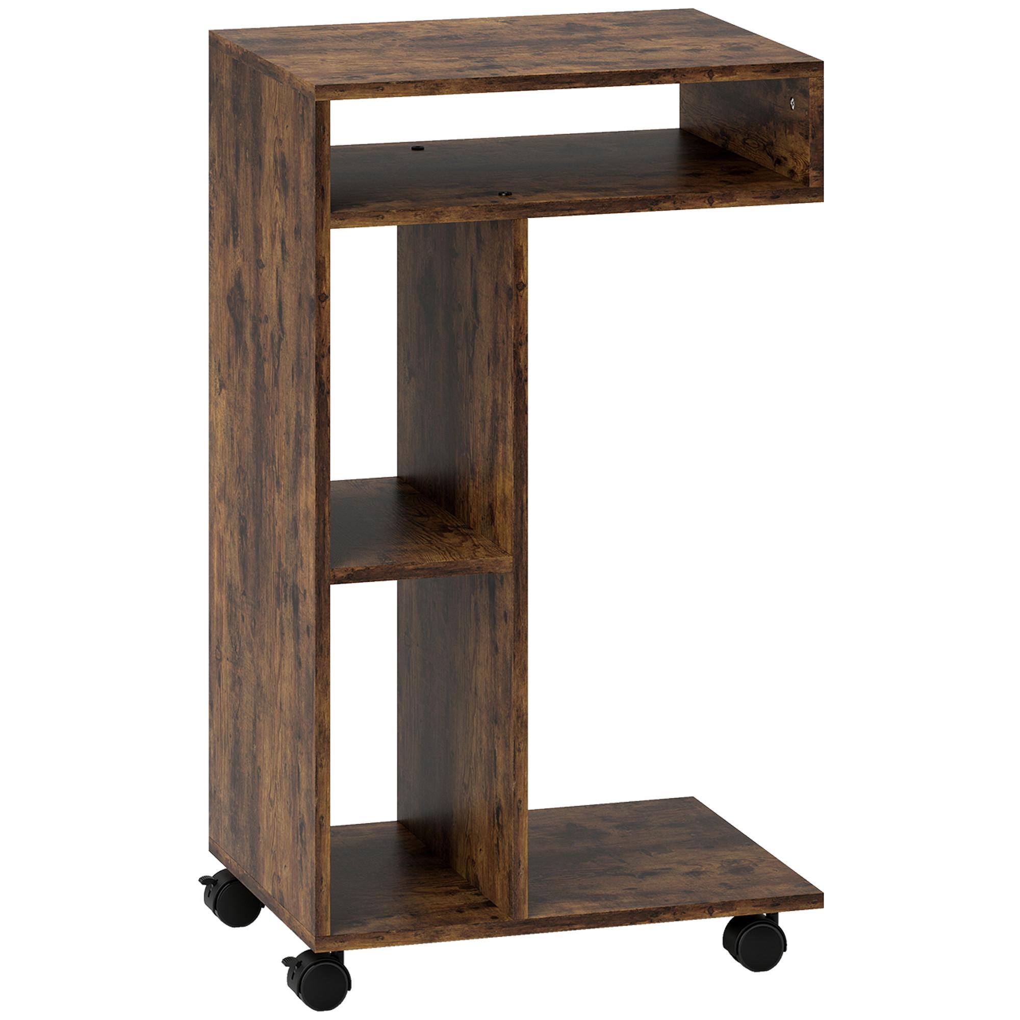 BEISTELLTISCH Couchtisch mit Rollen, 4 Regalen, Braun - Braun, Holzwerkstoff (40/30/69cm) - HOMCOM