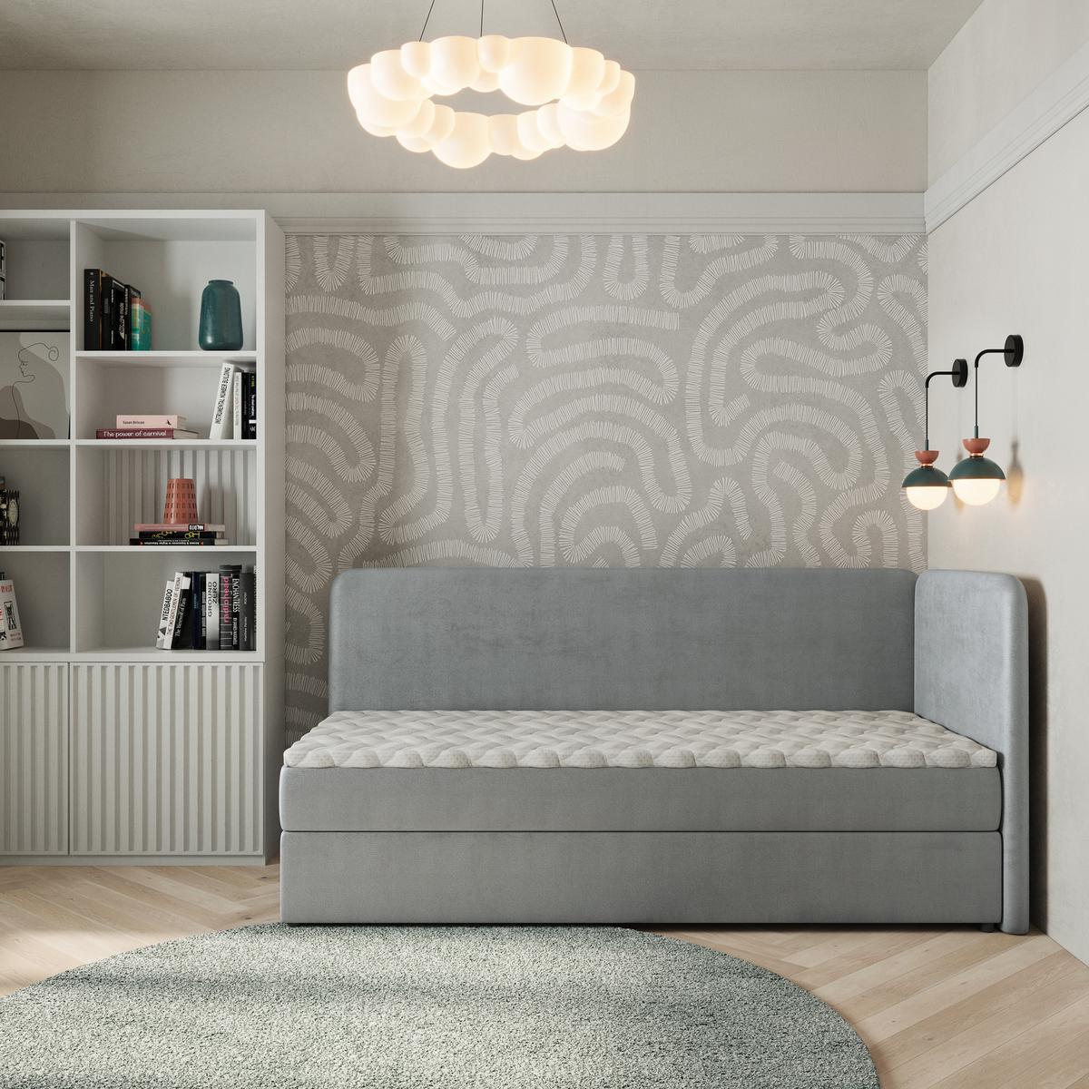 BOXBETT GINA 90x200 cm mit Matratze und Topper, H2+H3 - Hellgrau - Hellgrau, Holz (90/200cm) - MASSENO