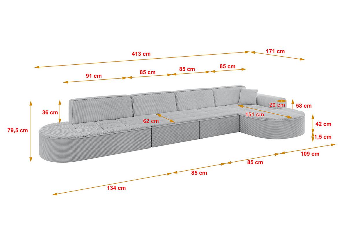 ECKSOFA Ottomane Rechts TARO-L3 - 413x171x79,5 cm Grau - Grau, Holzwerkstoff/Textil (413/171cm) - ALTDECOR