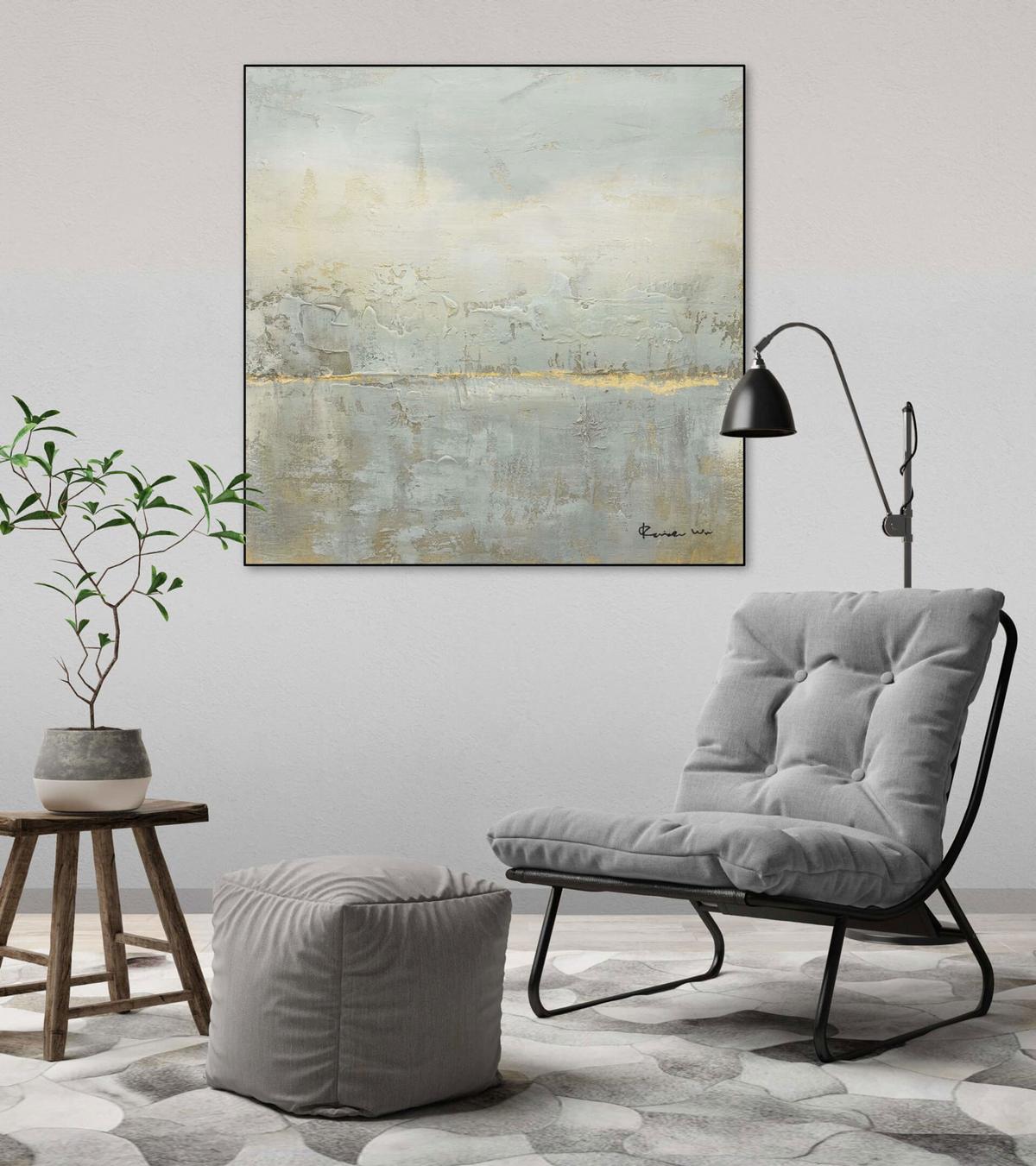 ACRYLBILD HANDGEMALT 80/80 cm - Grau/Grün, Holz/Textil (80/80cm) - KUNSTLOFT