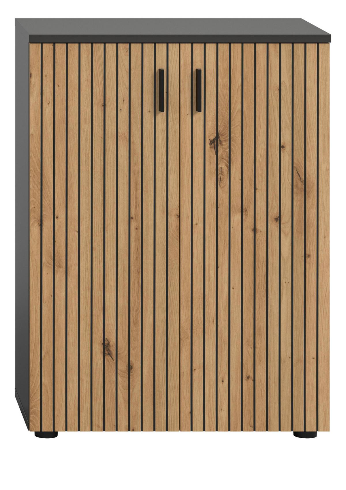 KOMMODE Eiche, grau 60 cm, Badschrank mit Rillen-Optik - Schwarz/Eiche Artisan, Holzwerkstoff/Kunststoff (60/81/30cm) - Inn.Furn
