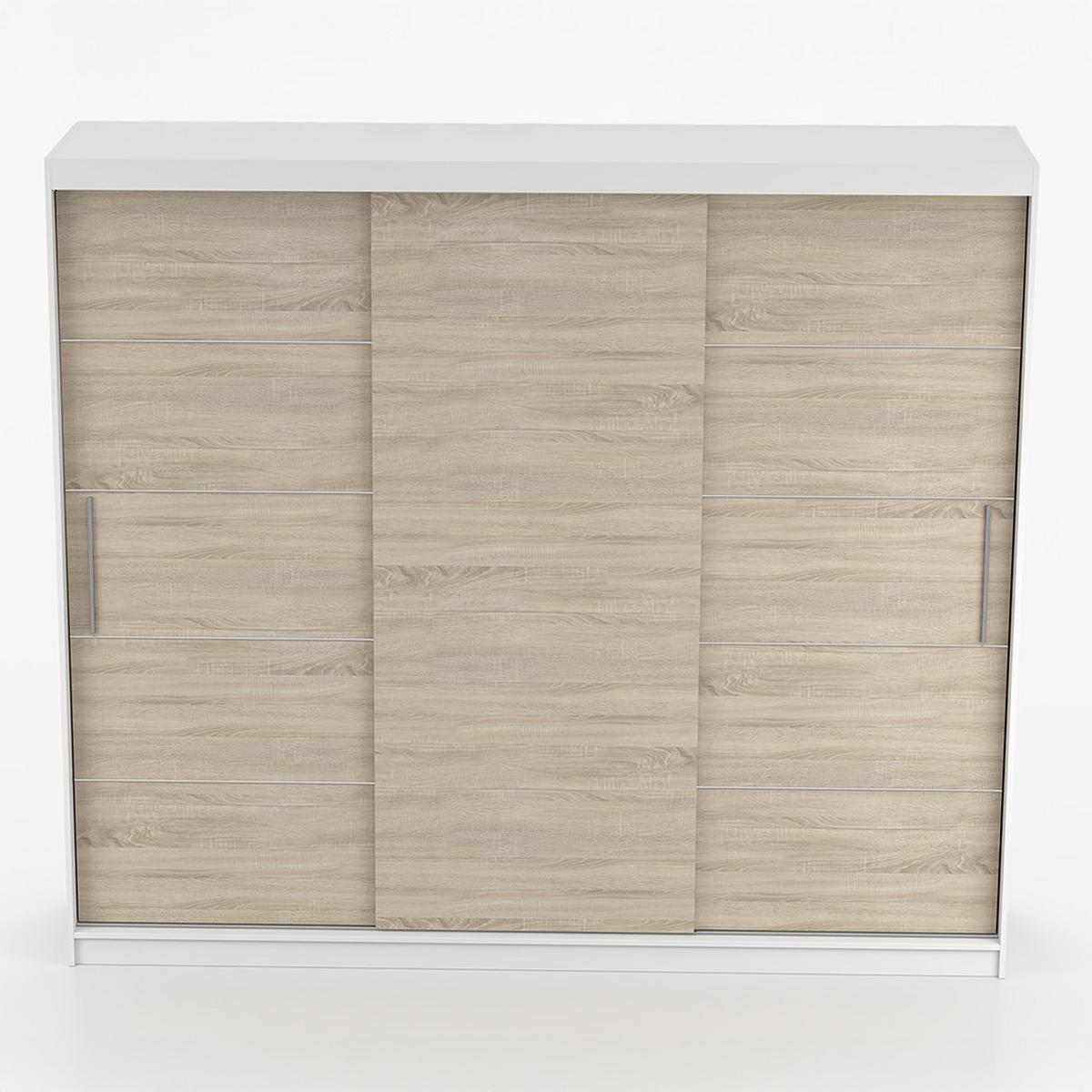 SCHWEBETÜRENSCHRANK ALBA ohne Spiegel Weiß, Sonoma Eiche, ohne LED Beleuchtung 250 cm - Weiß/Sonoma Eiche, Holz (250/218/61cm) - imoebel24