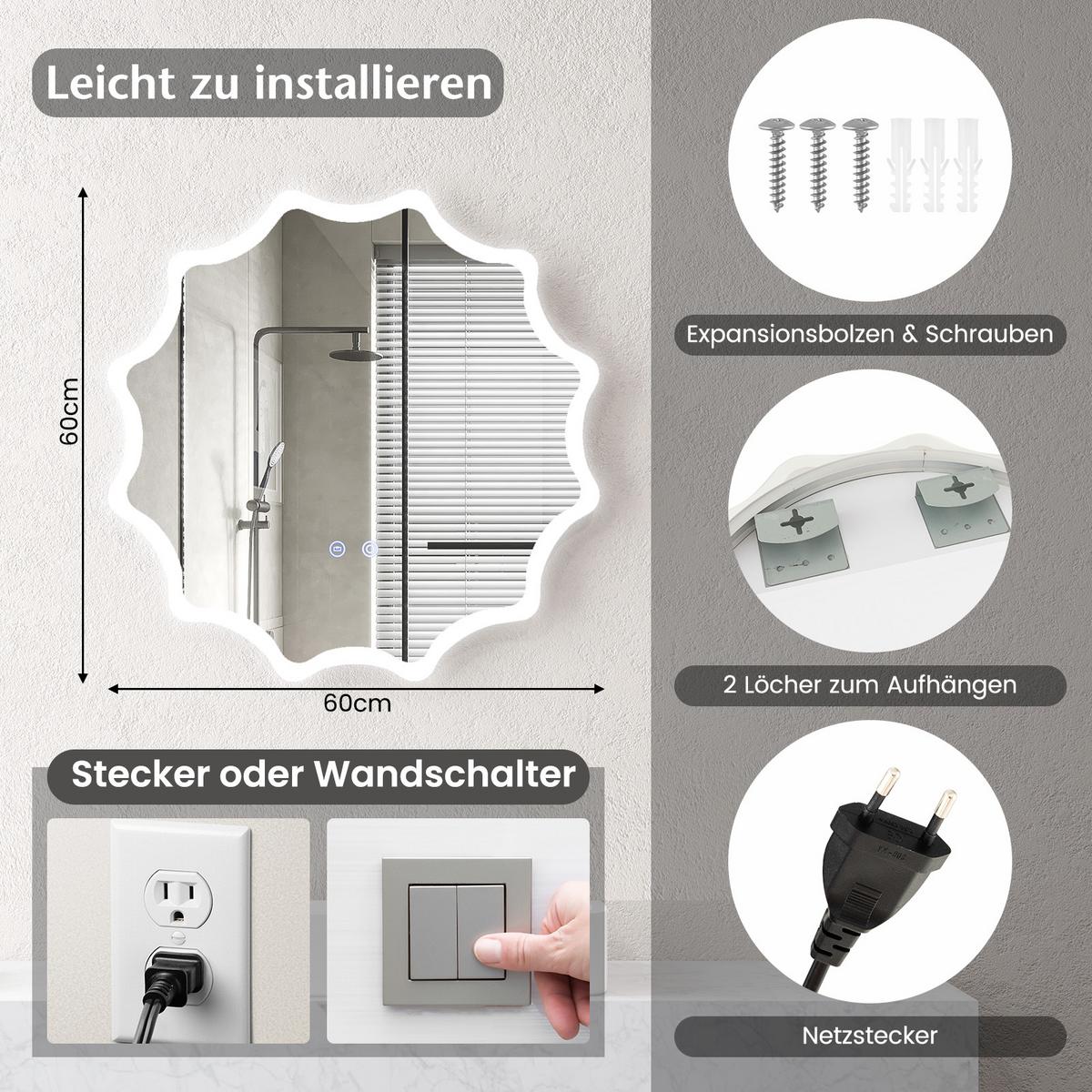 BADEZIMMERSPIEGEL Silber - Silberfarben, Glas (60/5/60cm) - COSTWAY