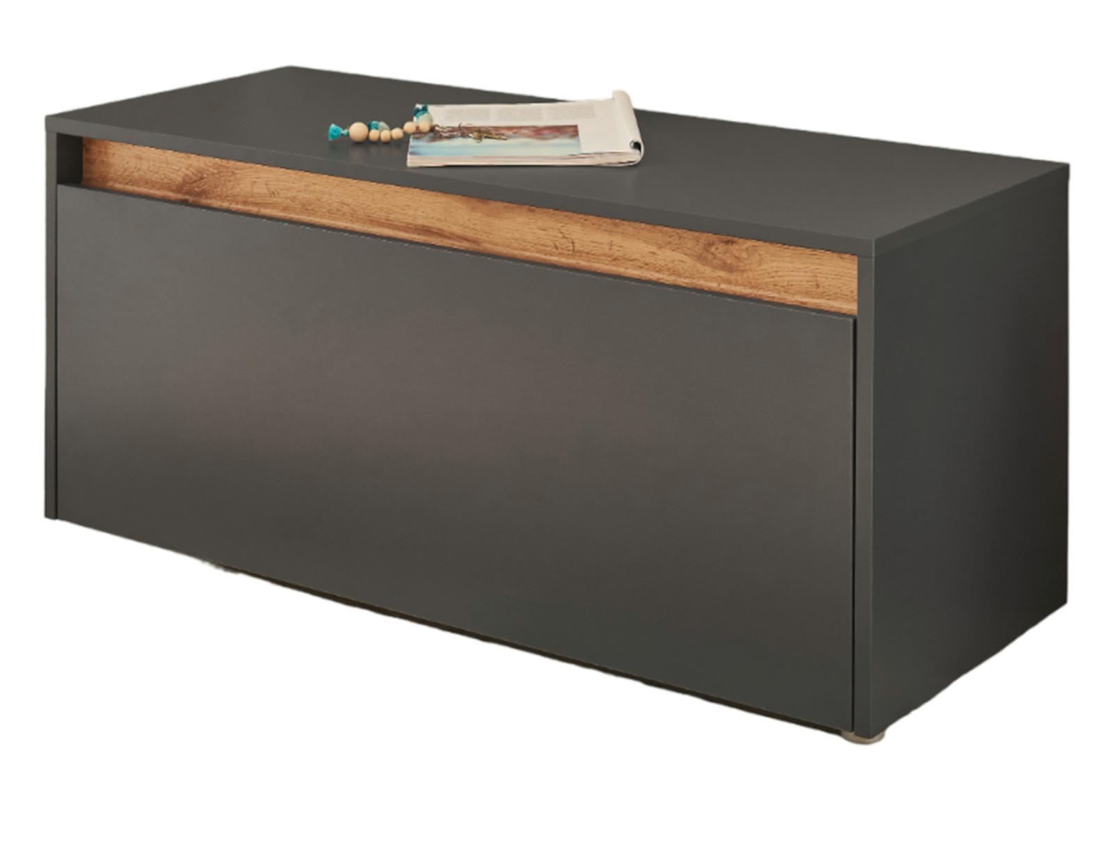 GARDEROBENBANK grau matt, Eiche Wotan 100 cm, Schuhbank mit Stauraum - Eiche Wotan/Silberfarben, Holzwerkstoff/Kunststoff (100/45/40cm) - Furn.Design