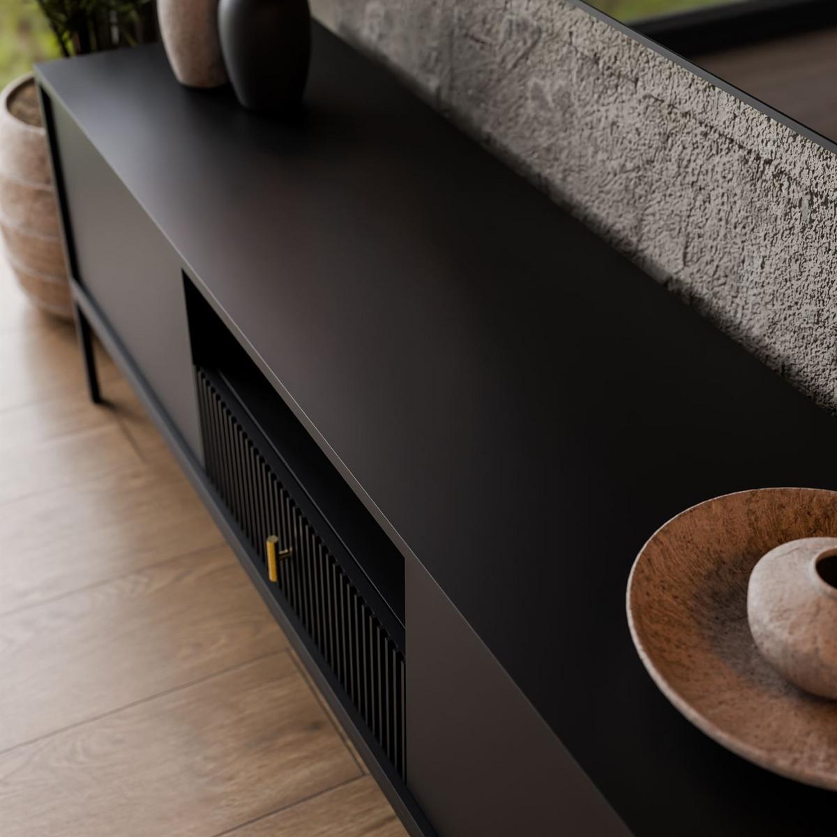 TV-ELEMENT MIDNIGHT mit Schubladen auf Gestell schwarz - Schwarz, Holzwerkstoff (154.5/52.5/39cm) - Lookway