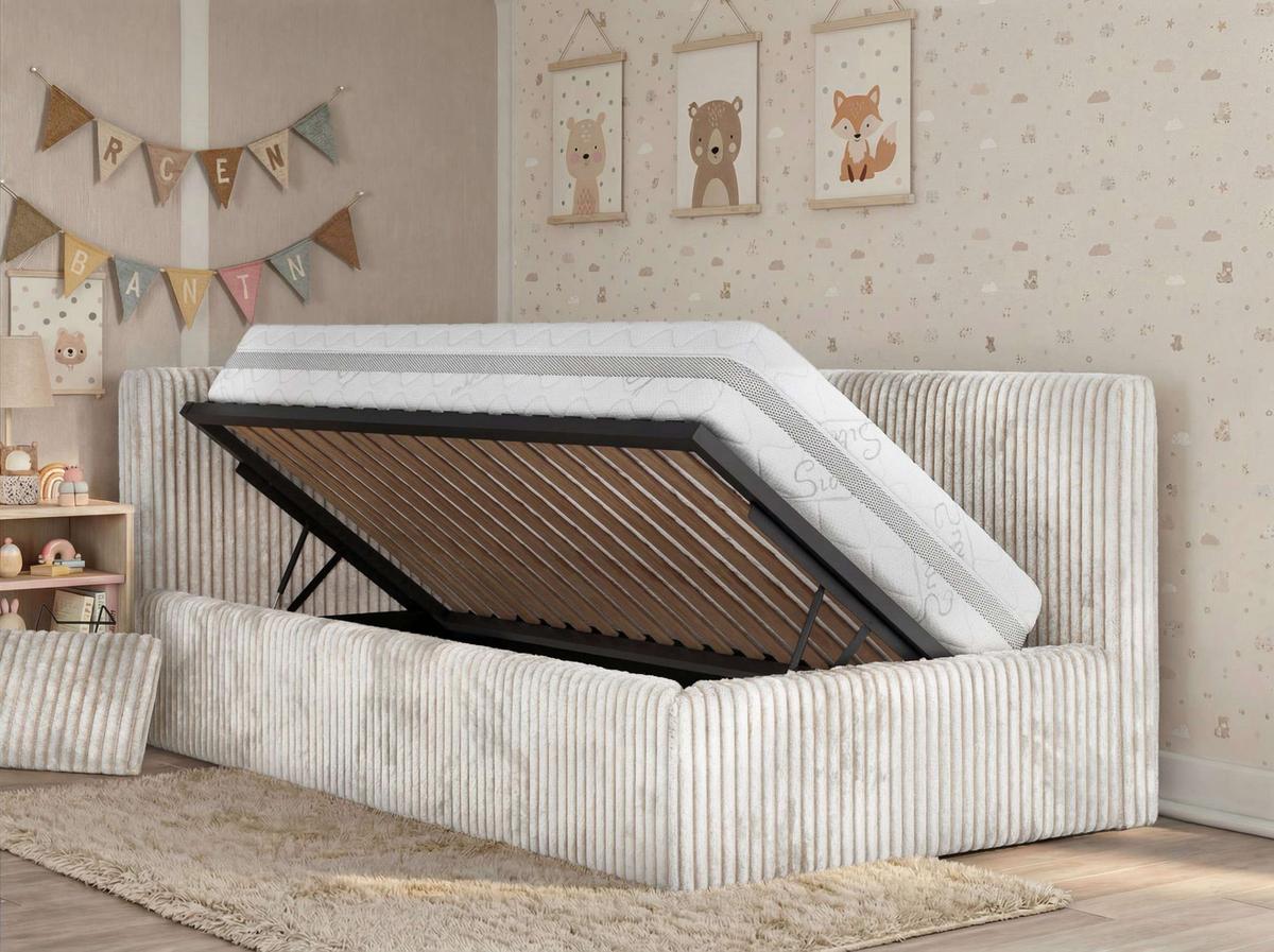 POLSTERBETT TILVO ALTA 90/200 - Beige Cord - Multitaschenfederkernmatratze - Links - Beige, Textil (90/200cm) - MKS