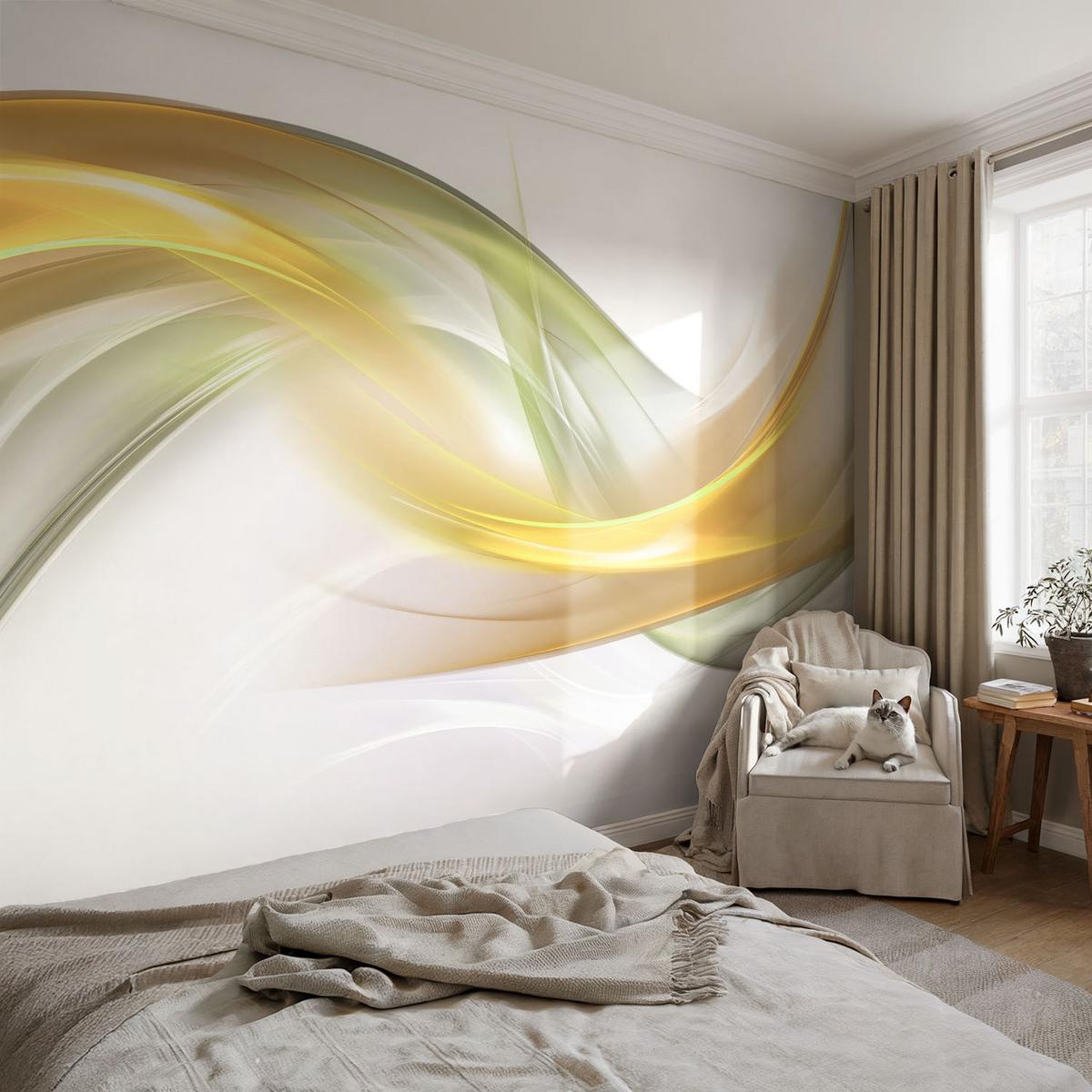 FOTOTAPETE 416x254 cm - Fließende Harmonie - Weiß, Textil (416/254cm) - Wallfluent