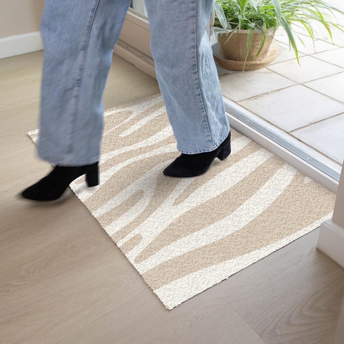FUSSMATTE Zebramuster - Beige - Weiß - Tiermuster Schmutzfänger 90x60 cm - Beige, Kunststoff (90/0.4cm) - MuchoWow
