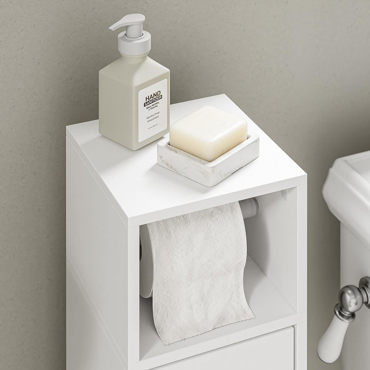 SCHMALER Badezimmerschrank mit Toilettenpapierhalter BZR219-W - Ahornfarben, Fell (20/85/20cm) - SoBuy