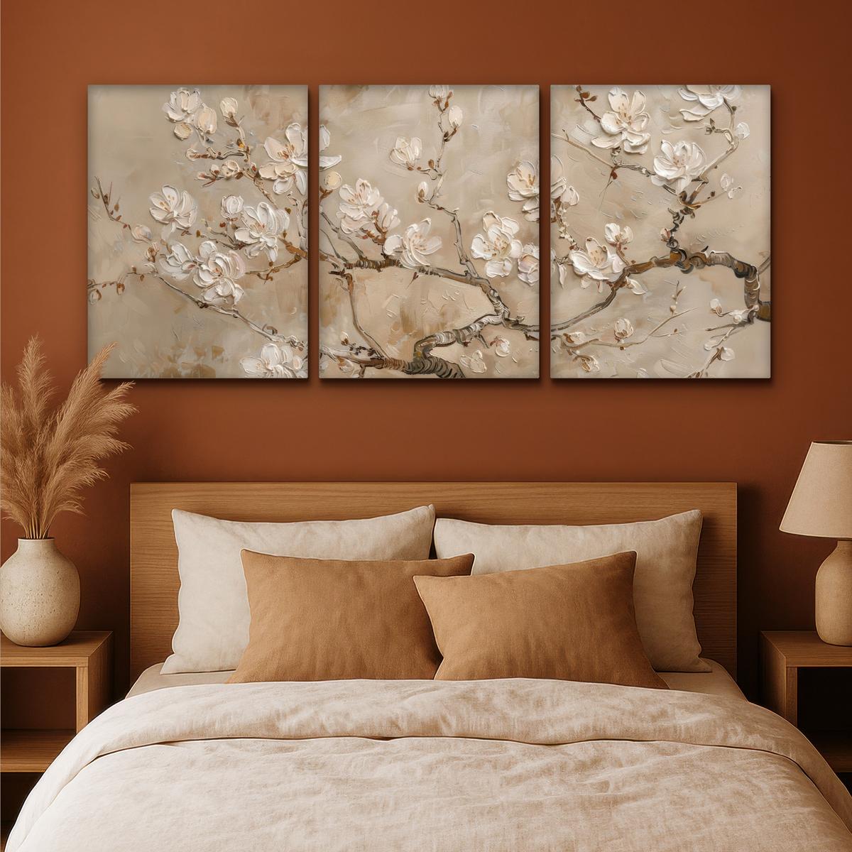 LEINWANDBILD 3er Set Beige - Blüte - Modern 180x80 cm - Beige, Textil (180/80cm) - MuchoWow