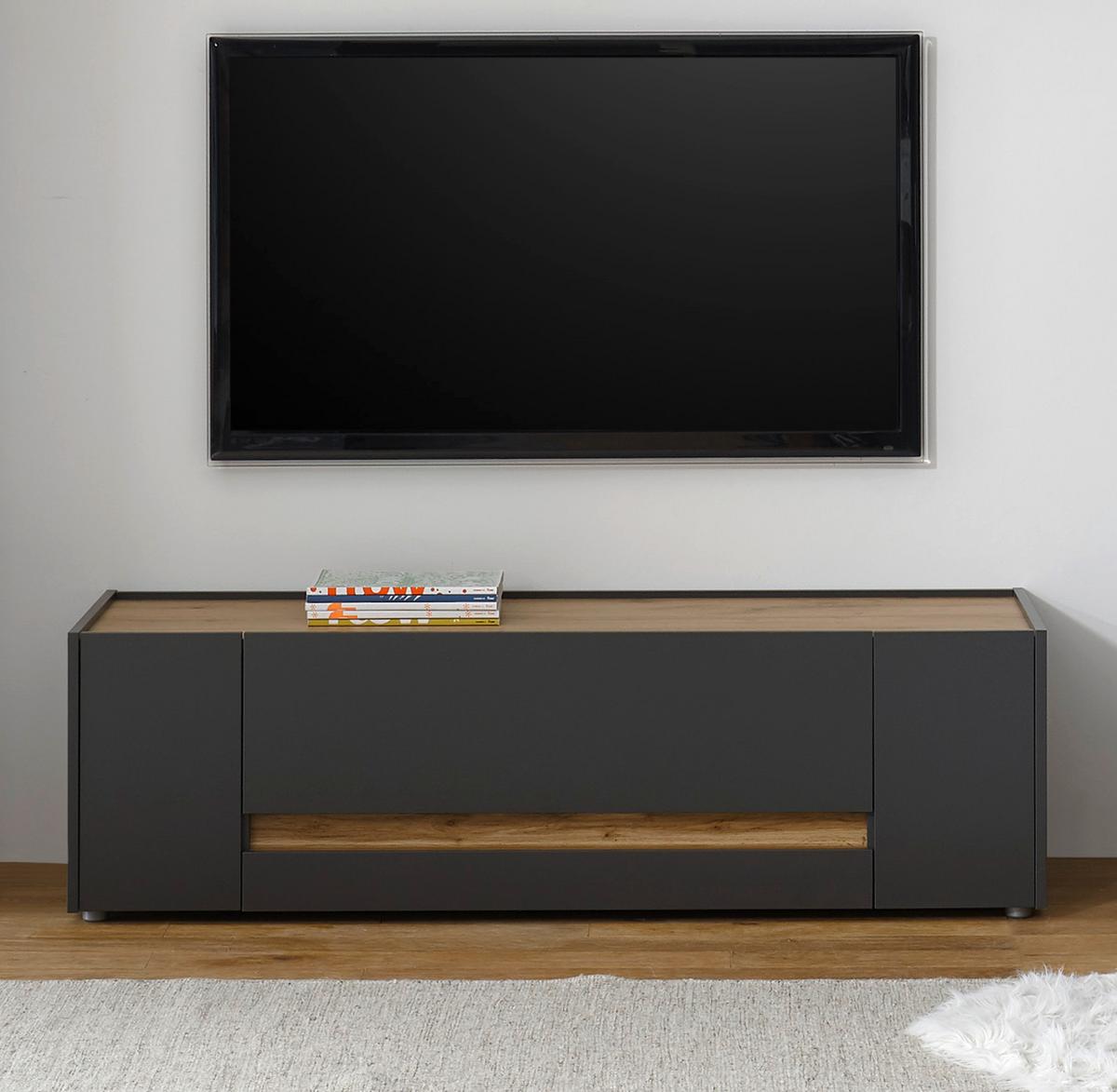TV-LOWBOARD grau matt, Eiche Wotan 140 cm, TV-Unterteil mit Schubkasten - Eiche Wotan/Grau, Holzwerkstoff/Kunststoff (140/40/45cm) - Furn.Design
