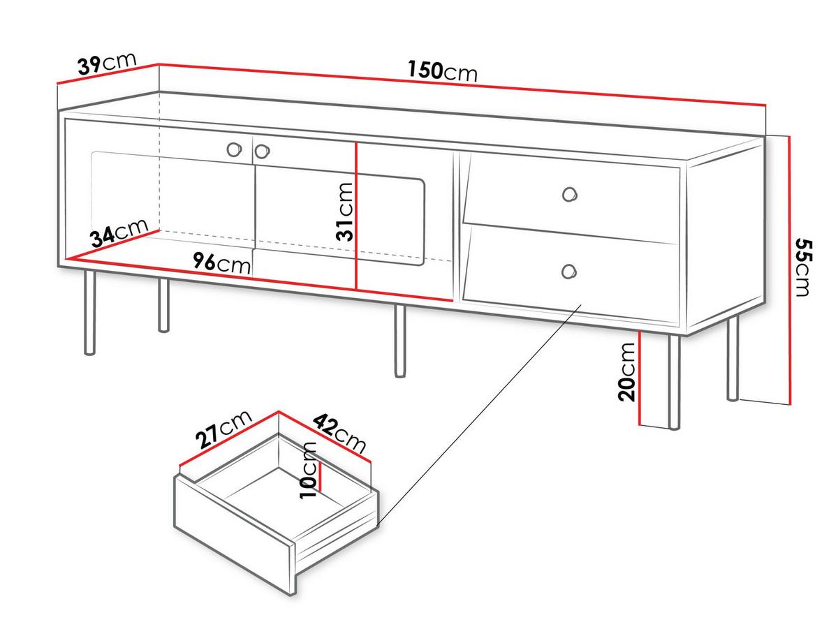 TV-LOWBOARD Valerio 150 - Goldfarben/Schwarz, Holzwerkstoff/Kunststoff (150/55/39cm) - MIRJAN24