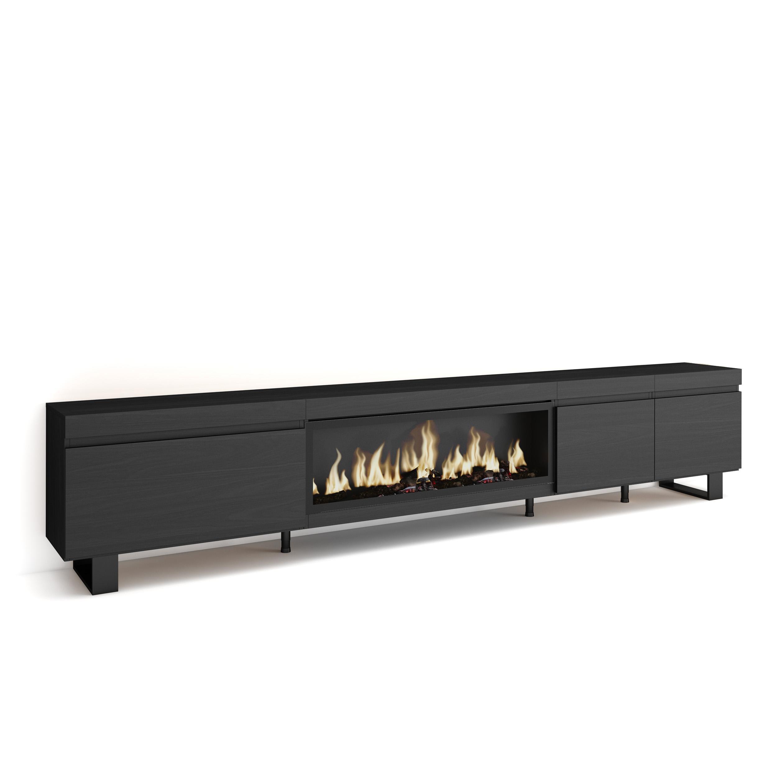 LOWBOARD, Tv-Schrank, mit Elektrokamin XXL, Schwarz, 288/35/57cm - Schwarz, Holzwerkstoff (288/57/35cm) - Skraut Home