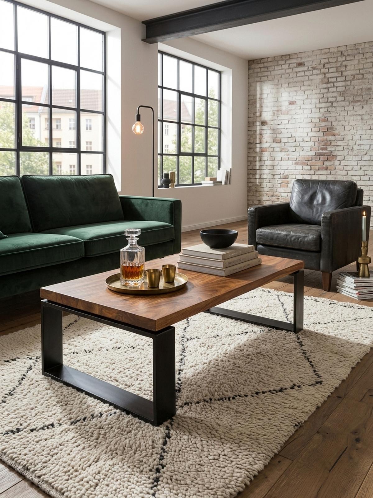 COUCHTISCH Braun, Massivholz und Metallgestell, Modernes Design, 115x35x60 cm, Rechteckig - Schwarz/Braun, Holz/Metall (115/60/35cm) - KADIMA DESIGN