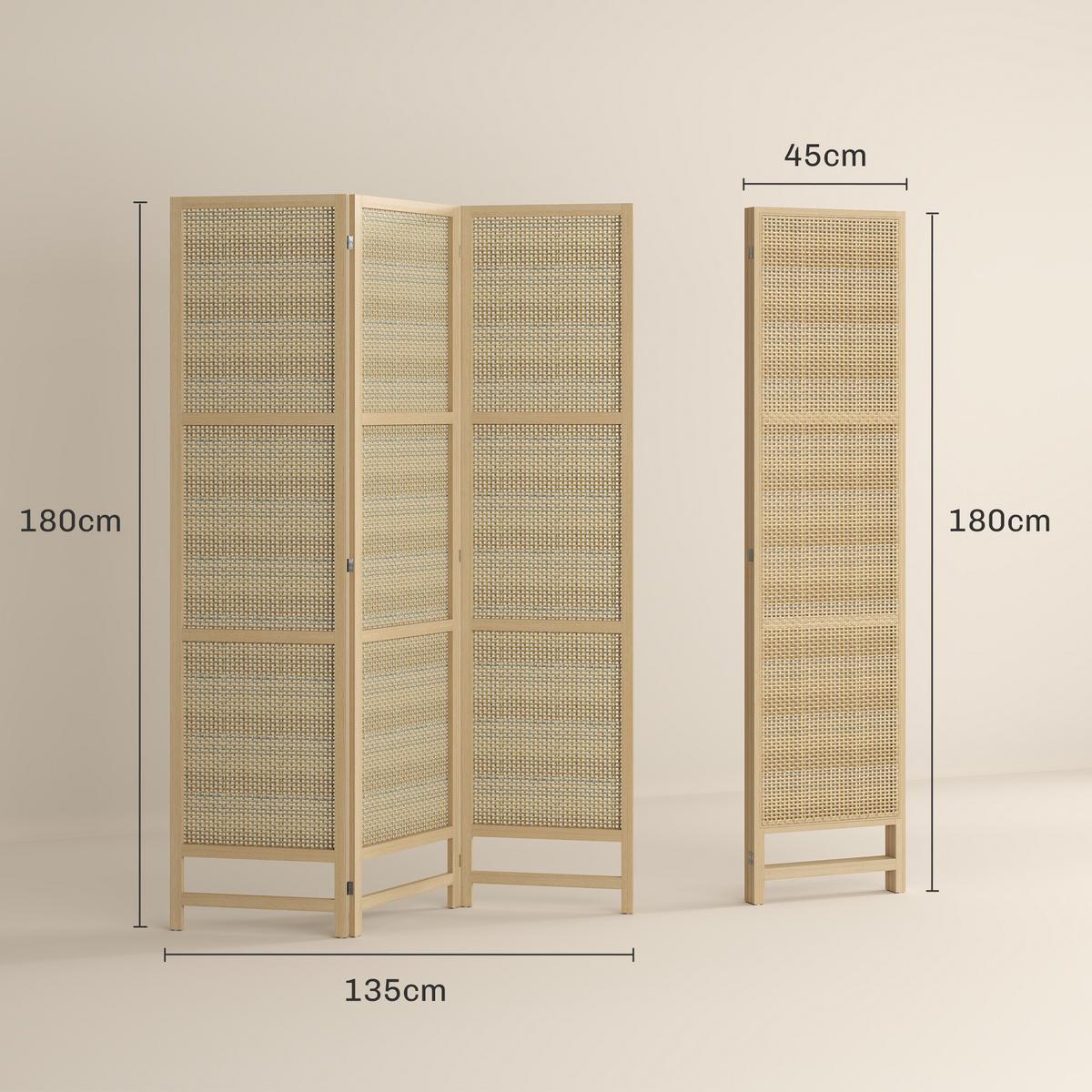 PARAVENT3-TEILIG 135 x 180 cm, Natur - Naturfarben, Kunststoff (1.7/180/135cm) - HOMCOM