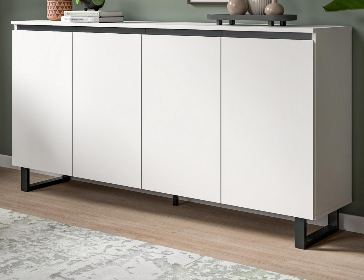 SIDEBOARD Weiß mit Schwarz, Kommode 4 Türen / 8 Fächer 160 cm mit Soft-Close - Schwarz/Weiß, Holzwerkstoff/Metall (160/84/36cm) - Inn.Furn