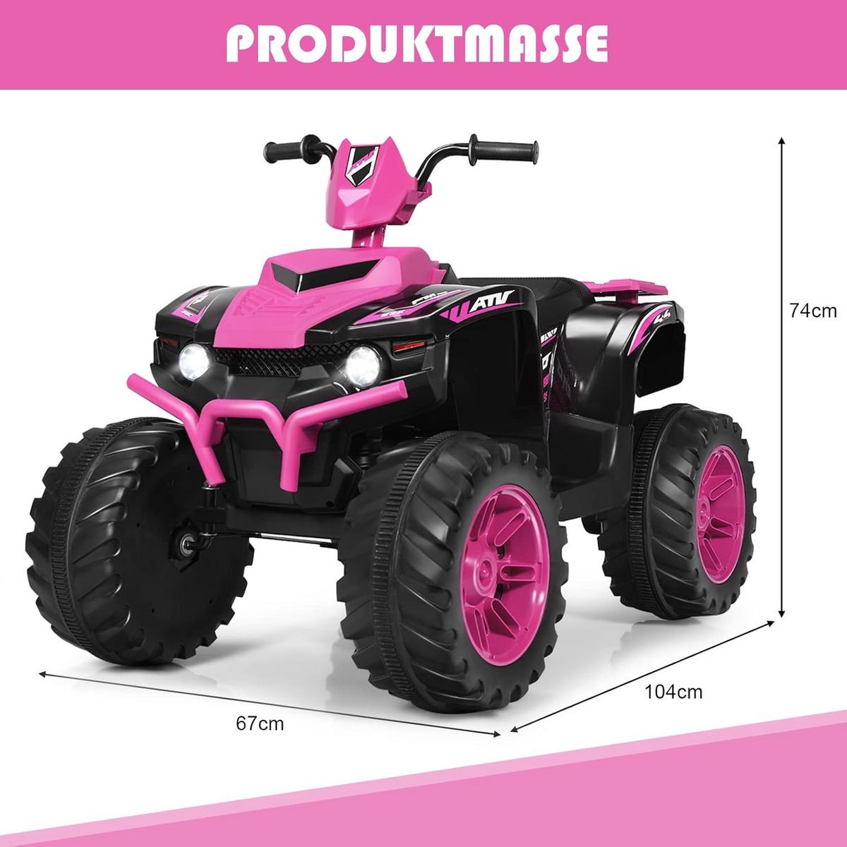 KINDERQUAD 12V Elektro Rosa - Pink, Kunststoff (104/74/67cm) - COSTWAY