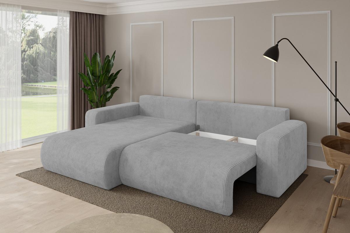 ECKSOFA mit Schlaffunktion Ottomane Links BERY-L 276x193x88 Grau Cord - Schwarz/Grau, Holzwerkstoff/Kunststoff (276/193cm) - ALTDECOR