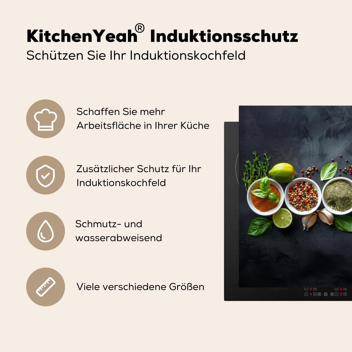 HERDABDECKPLATTE Kräuter - Gewürze - Konkrete Optik - Stilleben Herdabdeckung Induktionsfeld 70x52 cm - Multicolor, Kunststoff (70/52/0.2cm) - MuchoWow