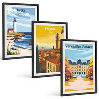 BILDER SET 3er Set - 40x60 cm Schwarzer Rahmen - Ansichten von Orten am Meer und von Städten - Schwarz, Kunststoff (40/60cm) - TULUP