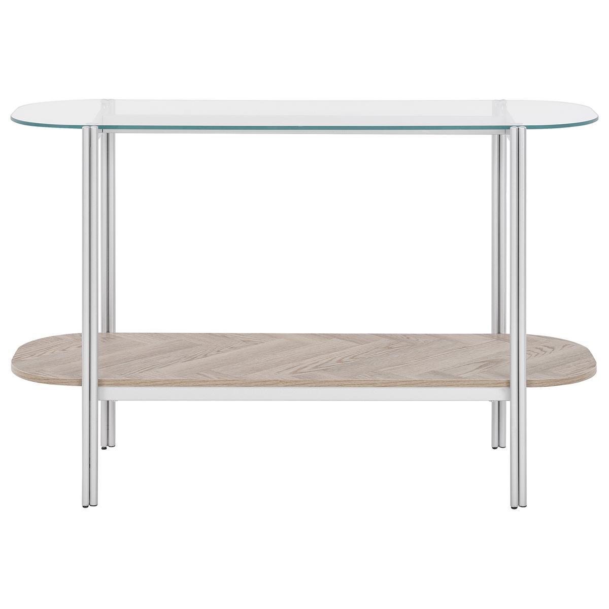 KONSOLENTISCH Silber/Heller Holzfarbton Lovell - Hellbraun/Silberfarben, Metall (41/120/76cm) - Beliani