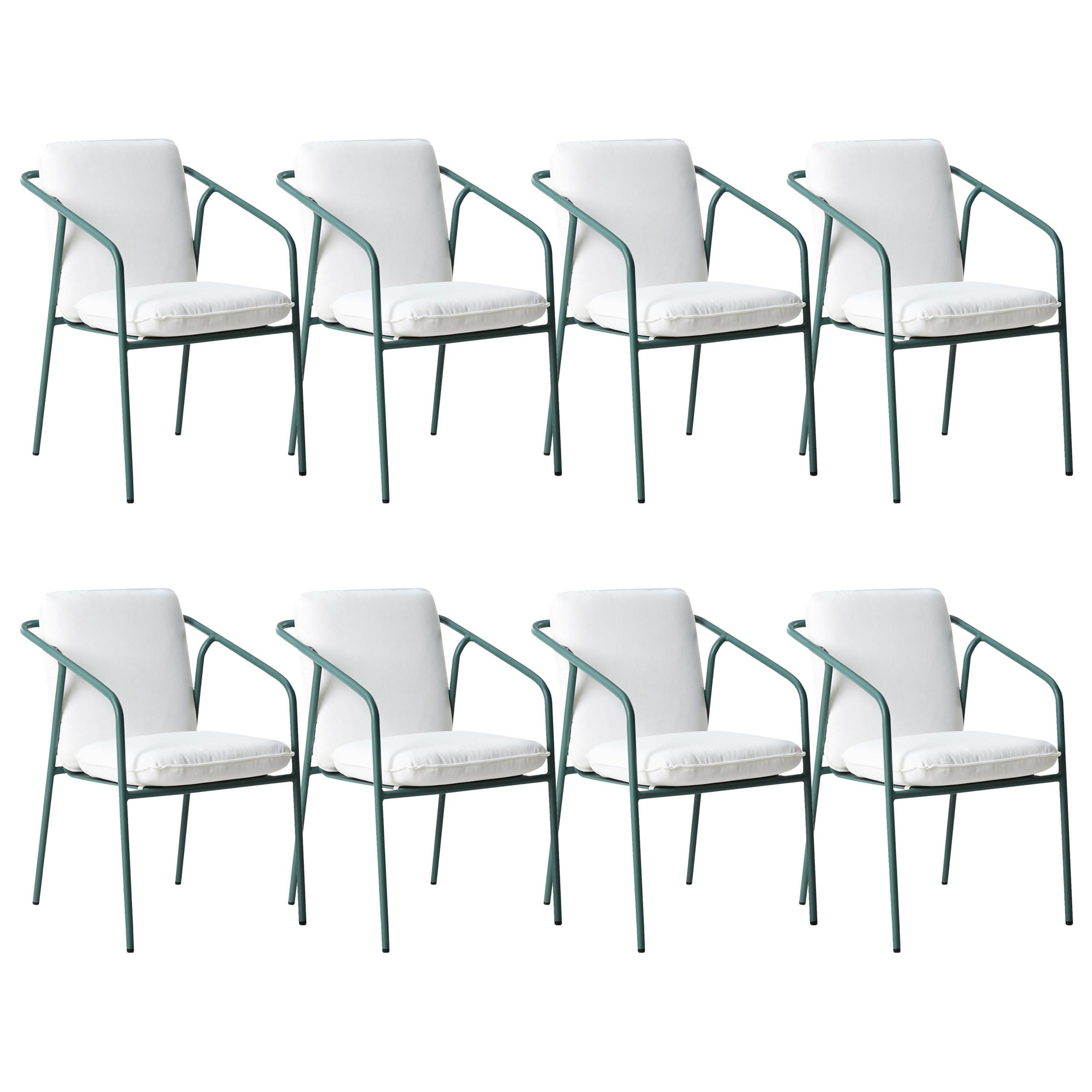 GARTENSTUHL 8er-Set Grün Asciano - Weiß/Grün, Metall (55/86/61cm) - Beliani