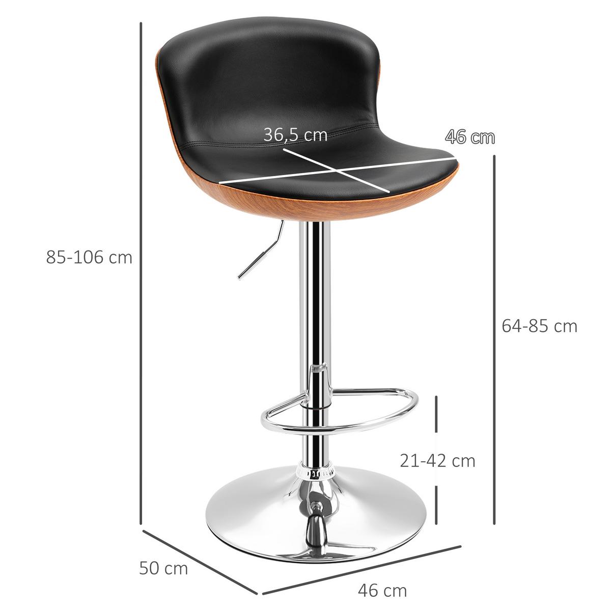 2ER-SET Barhocker mit Fußstütze Barstuhl höhenverstellbar drehbar Kunstleder - Schwarz, Kunststoff (53.5/85/46cm) - HOMCOM