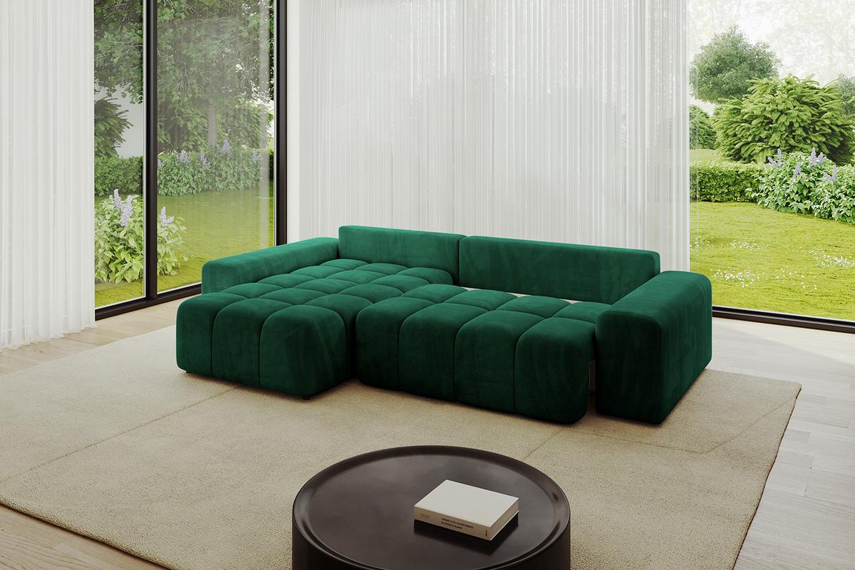 ECKSOFA Ottomane links ENIL-L 297x189x68 Dunkelgrün Velours - Dunkelgrün, Holzwerkstoff/Kunststoff (297/189cm) - ALTDECOR