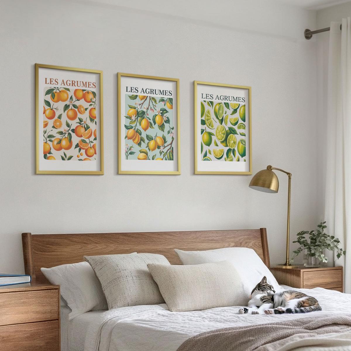BILDER SET 3er Set - 40x60 cm Goldrahmen - Fruchtige Zitrus-Pastellmuster - Goldfarben, Kunststoff (40/60cm) - TULUP
