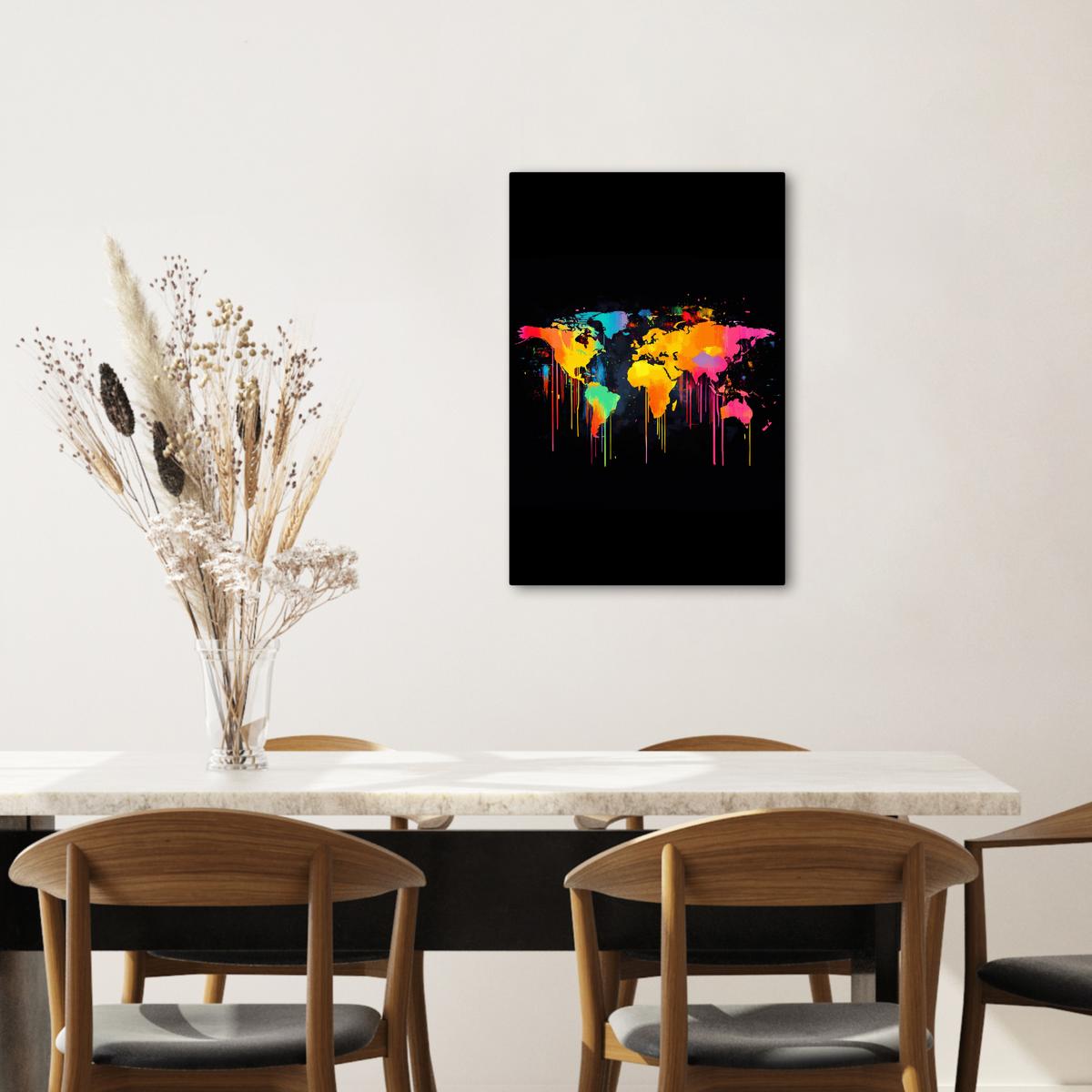 LEINWANDBILD Weltkarte - Farbe - Bunt - Graffiti - Welt Wanddeko 40x60 cm - Multicolor, Textil (40/60cm) - MuchoWow