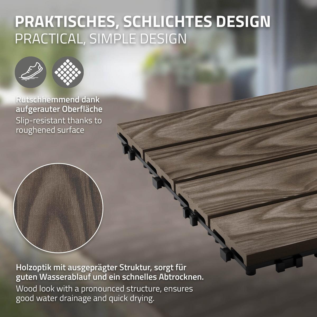 TERRASSENFLIESE Dunkelbraun 44 Stück - Dunkelbraun, Holzwerkstoff (30/30/2cm) - ML-DESIGN