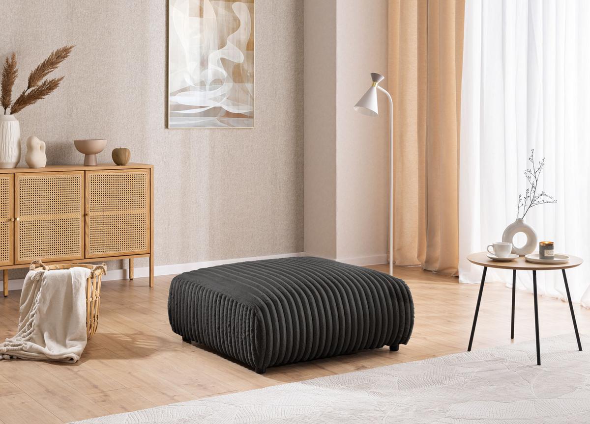 HOCKER Mollis Dunkelgrau Plüschcord - Dunkelgrau/Schwarz, Holz/Kunststoff (88/39/88cm) - S-Style Möbel