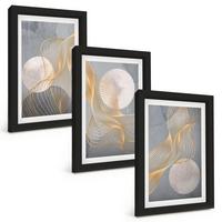 BILDER SET 3er Set - 20x30 cm Schwarzer Rahmen - Abstrakte Muster Wellen Kreise - Schwarz, Kunststoff (20/30cm) - TULUP