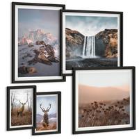 BILDER SET 5er Set - 50x50 cm & 20x30 cm & 40x60 cm Schwarzer Rahmen - Urlaub Palmen Wasserfall - Schwarz, Kunststoff (40/60cm) - TULUP