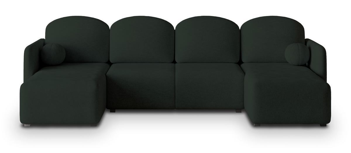 WOHNLANDSCHAFT NUBERO Grün Geflochtener Stoff mit Schlaffunktion - Grün, Holz (285/85/143cm) - MASSENO