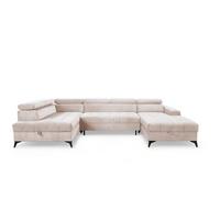 WOHNLANDSCHAFT Arkucio U Beige 345/200/95 cm – großes Sofa mit Schlaffunktion R - Beige/Schwarz, Textil/Metall (345/95/200cm) - AX Living