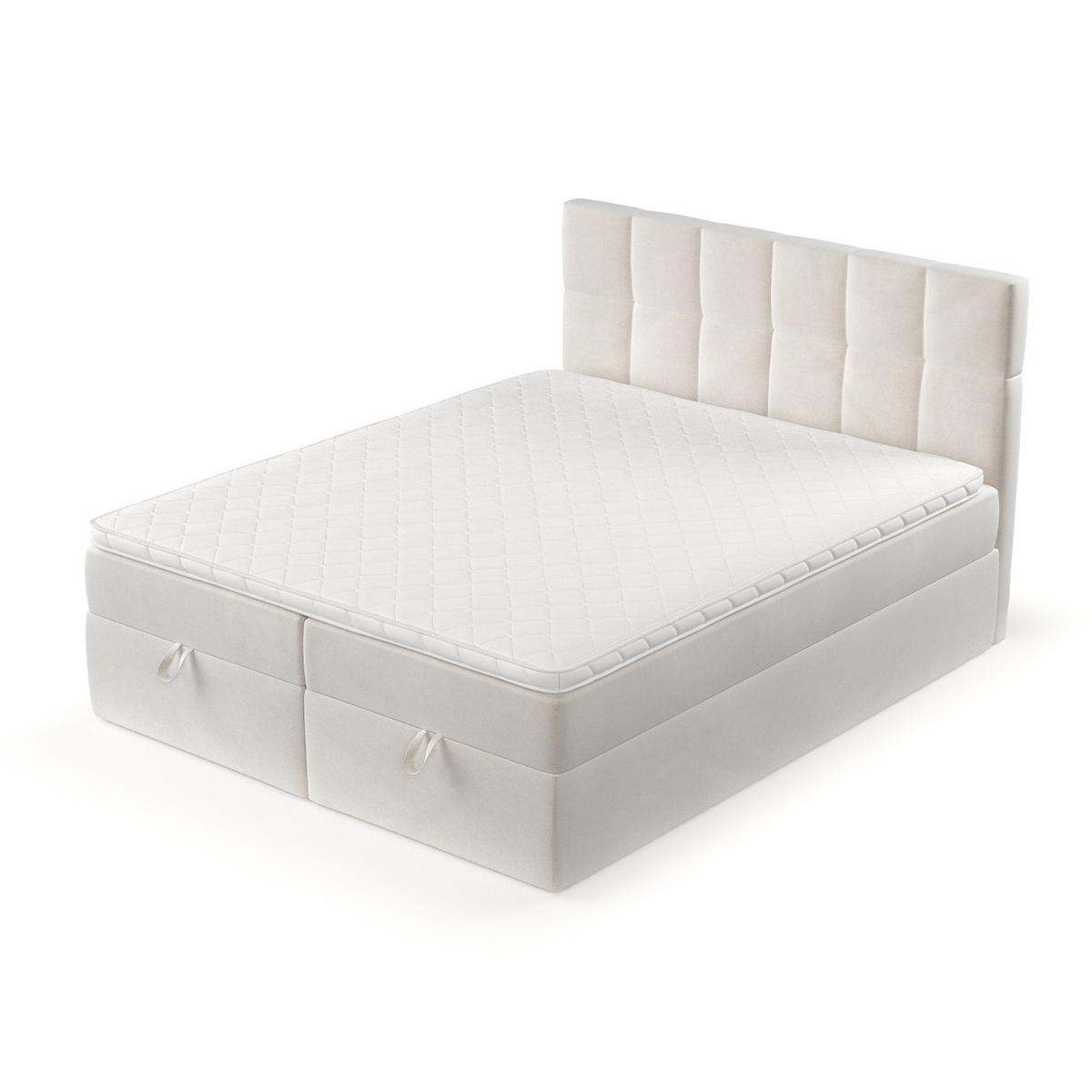 BOXBETT Savio 140/200 cm Creme im Paros Stoff - Creme/Schwarz, Holz/Holzwerkstoff (140/200cm) - AltaBeds