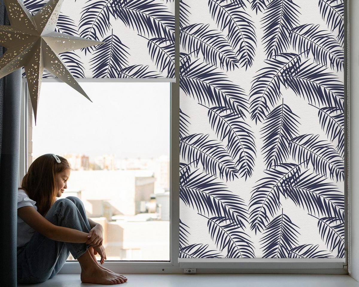 INNENROLLO - Fensterrollo - Rollo - 100x100 cm - Farnblätter - Schwarz, Kunststoff (100/100/0.5cm) - TULUP