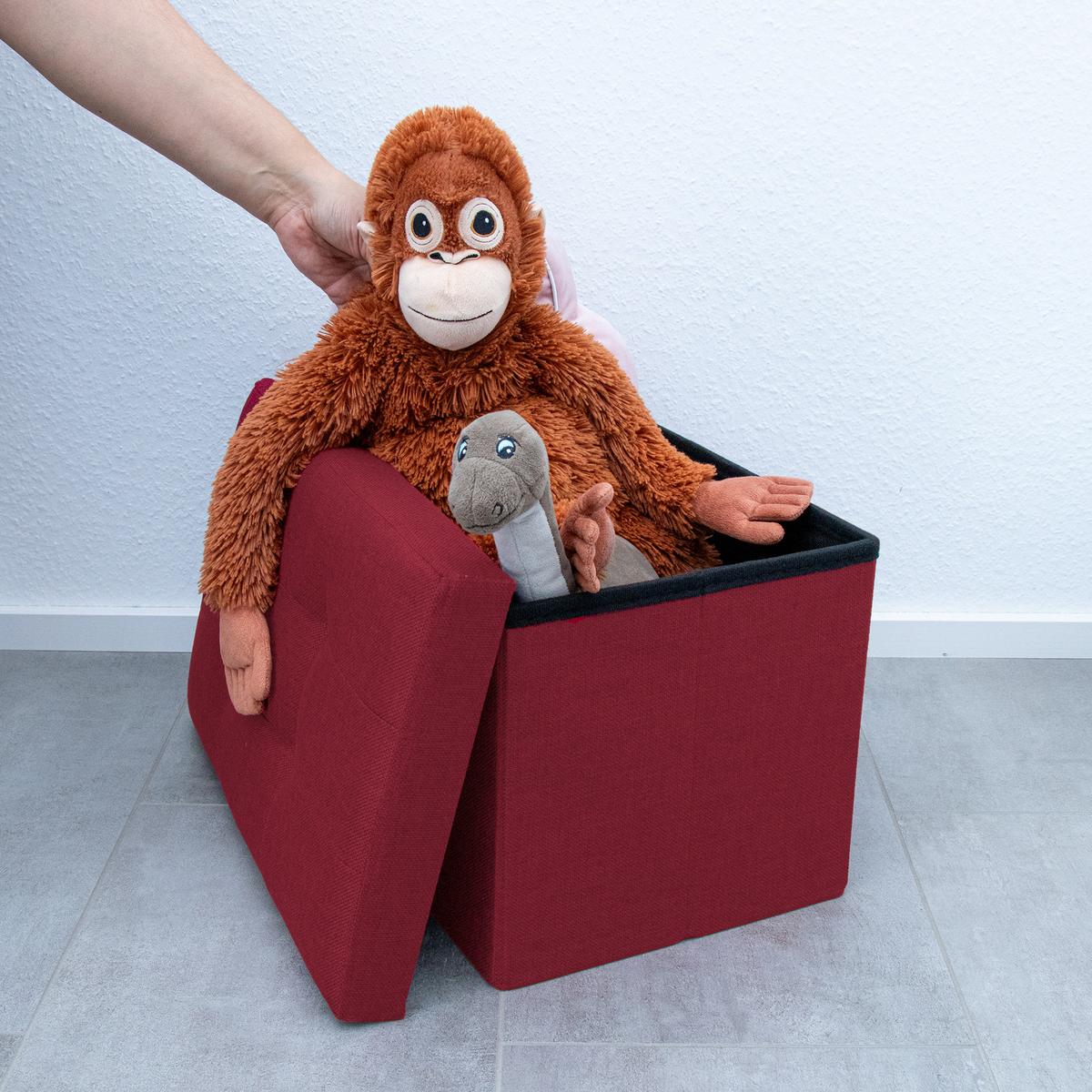 SITZBANK Faltbar mit Stauraum 49/30/30 cm (Rot) - Rot, Textil (30/30/49cm) - Intirilife