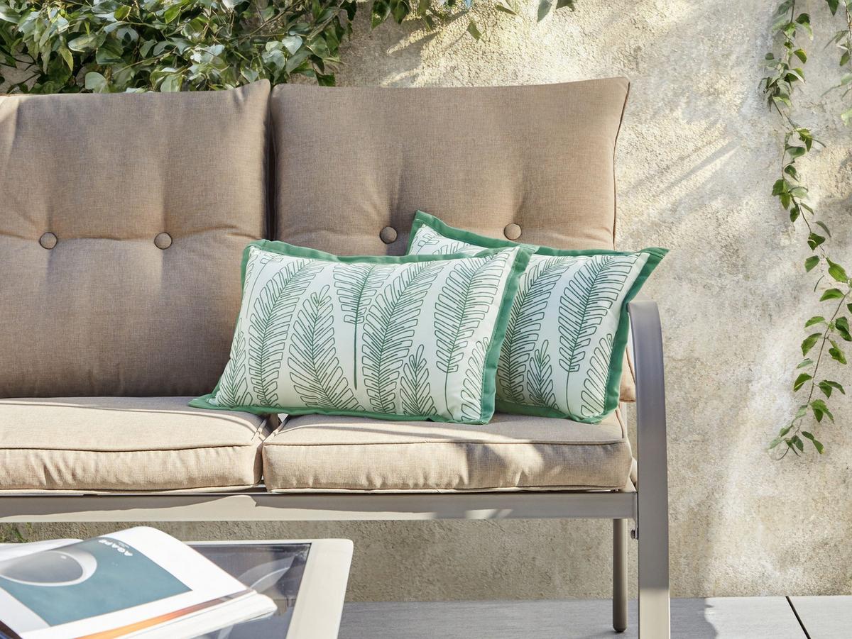 GARTENKISSEN 2er-Set Grün 30/50 cm Meadow - Weiß/Grün, Textil (50/12/30cm) - Beliani