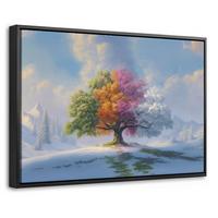 LEINWAND Bilder mit Rahmen - Baum - Jahreszeiten - Winter - Landschaft - 60x40 - Multicolor, Textil (60/40cm) - MuchoWow