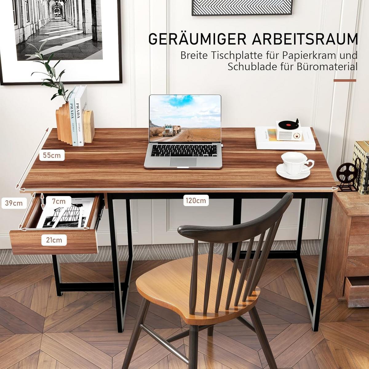 SCHREIBTISCH 75cm Braun - Braun, Holz (55/120/75cm) - COSTWAY