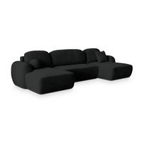 WOHNLANDSCHAFT SAVONA K Schwarz Plüsch-Stoff mit Schlaffunktion - Schwarz, Holz/Kunststoff (320/90/148cm) - MASSENO