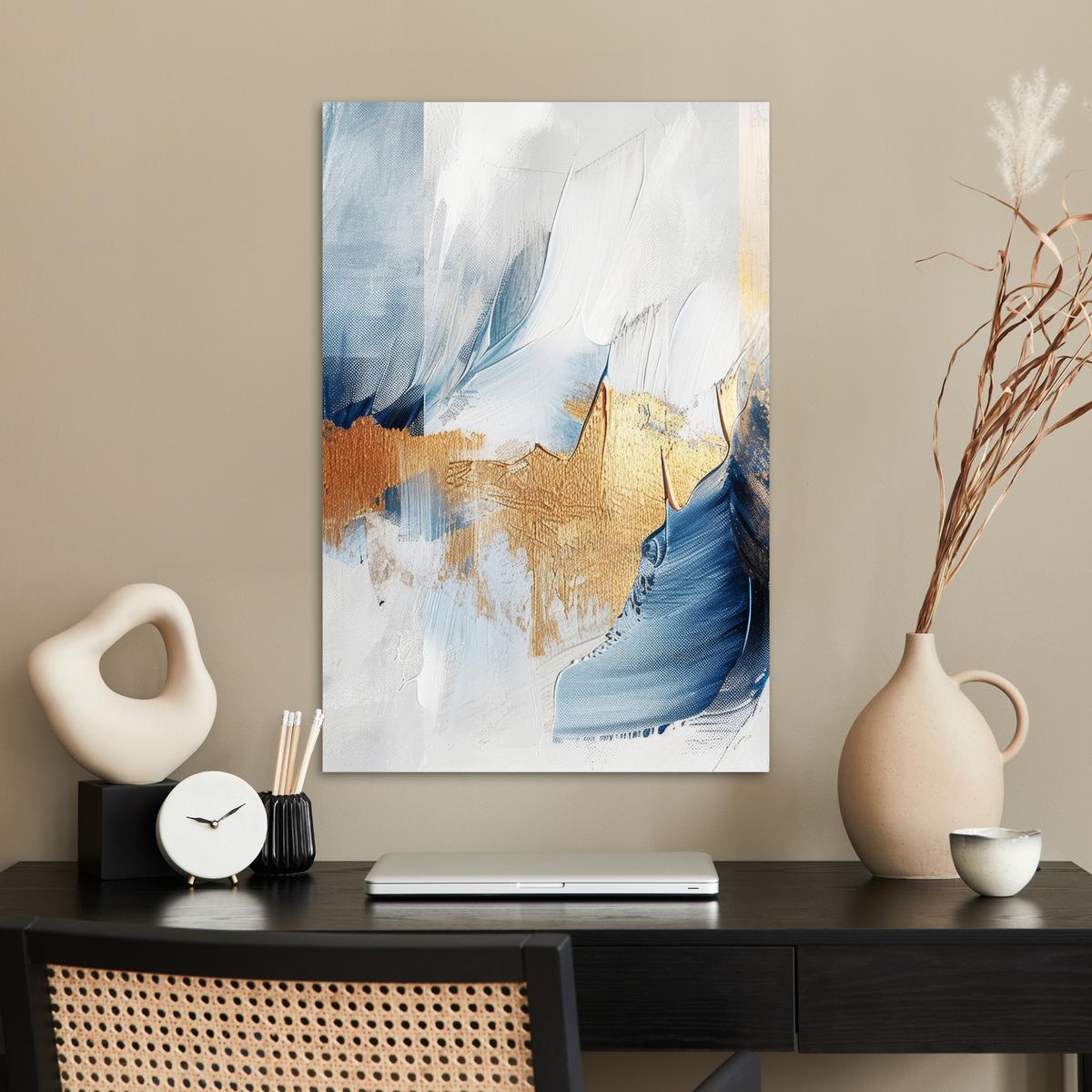 POSTER Gold - Blau - Aquarell - Kunst - Modern Wanddeko 40x60 cm - Hellblau, Papier (40/60/0.1cm) - MuchoWow