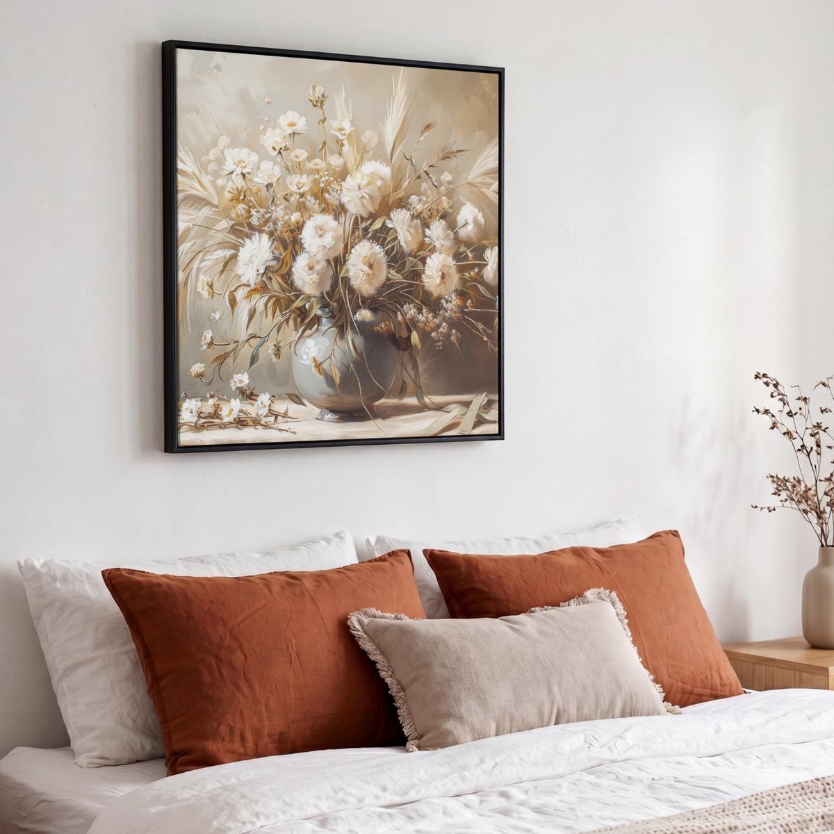 LEINWAND Bilder mit Rahmen - Blumen - Vase - Stilleben - Beige - 50x50 - Creme, Textil (50/50cm) - MuchoWow