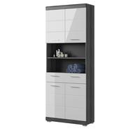 HOCHSCHRANK weiß Hochglanz, grau 4-türig 74 x 191 cm - Chromfarben/Weiß Hochglanz, Holzwerkstoff/Kunststoff (74/191/31cm) - Inn.Furn