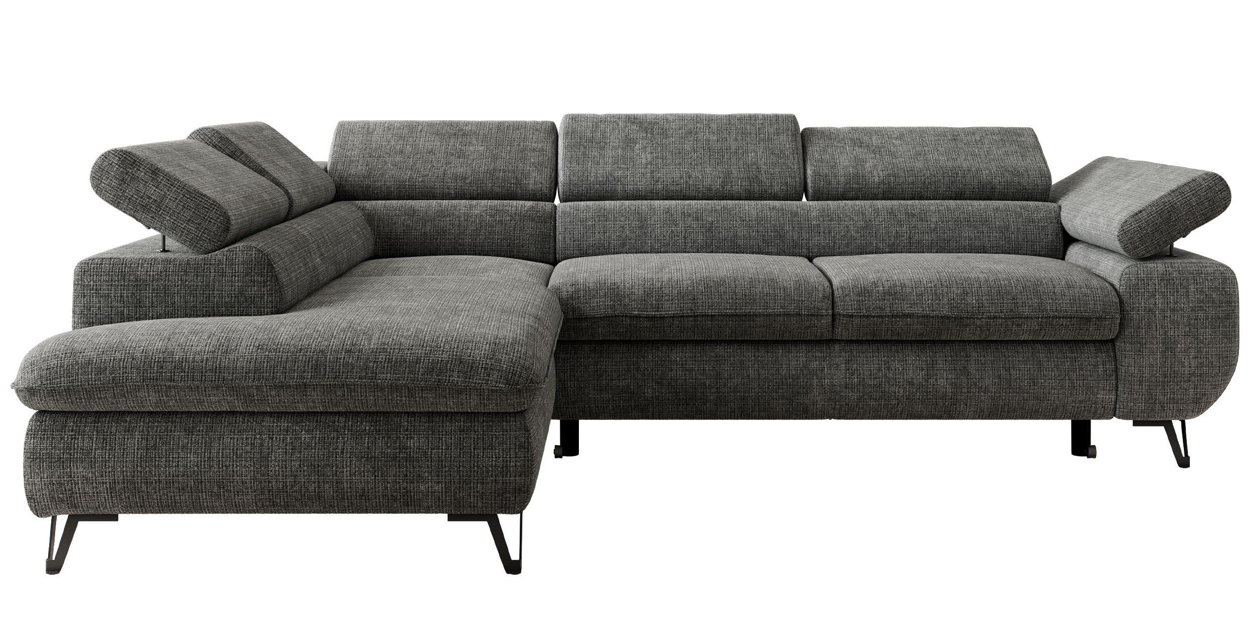 ECKSOFA PABLO L Grau Schenille grob gewebt - Links Seite mit T25 Topper - Schwarz/Grau, Textil/Metall (208/273cm) - MKS