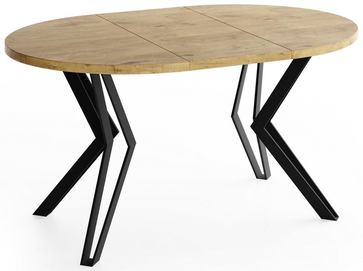 ESSTISCH Revena runder ausziehbarer, Lancelot Eiche 120-200/120/76 cm - Eichefarben/Schwarz, Holzwerkstoff/Metall (120/200/76cm) - WFL GROUP